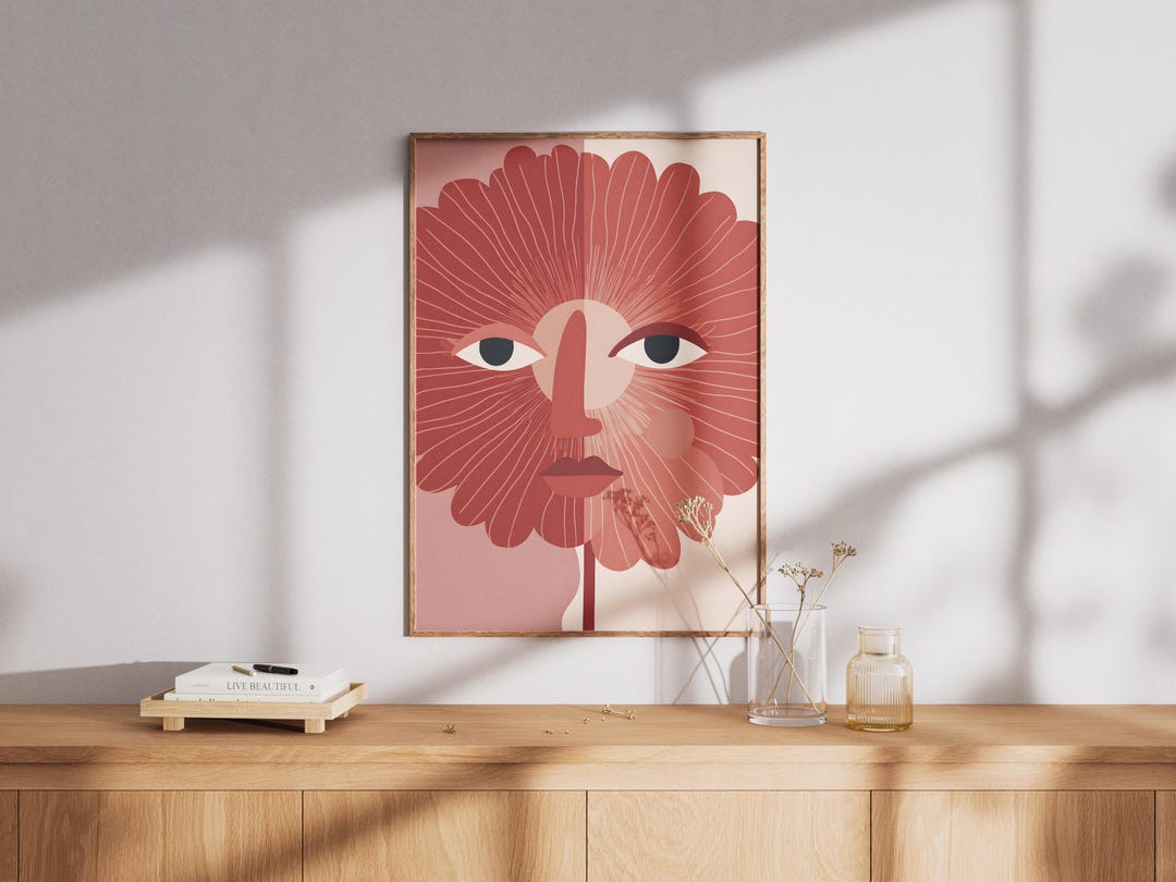 Flower Face Wall Art Print - Modern Abstract Floral Poster ...