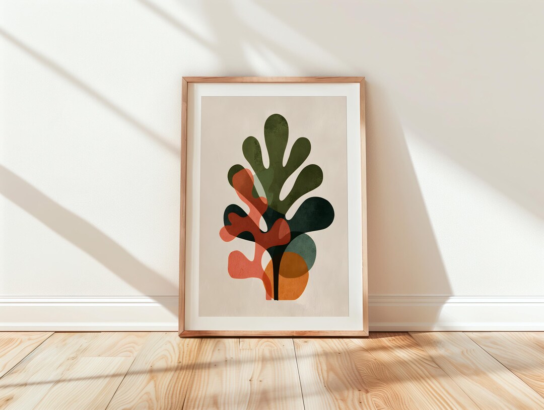 Botanical Abstract Wall Art Print - Minimalist Green Leaf Poster ...