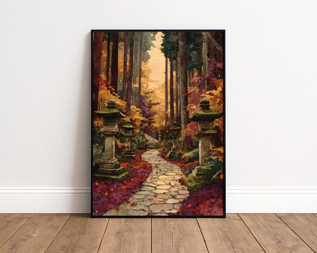 Japanese Autumn Path Print - Wabi Sabi Forest Poster - Fall Maple Leaf ...