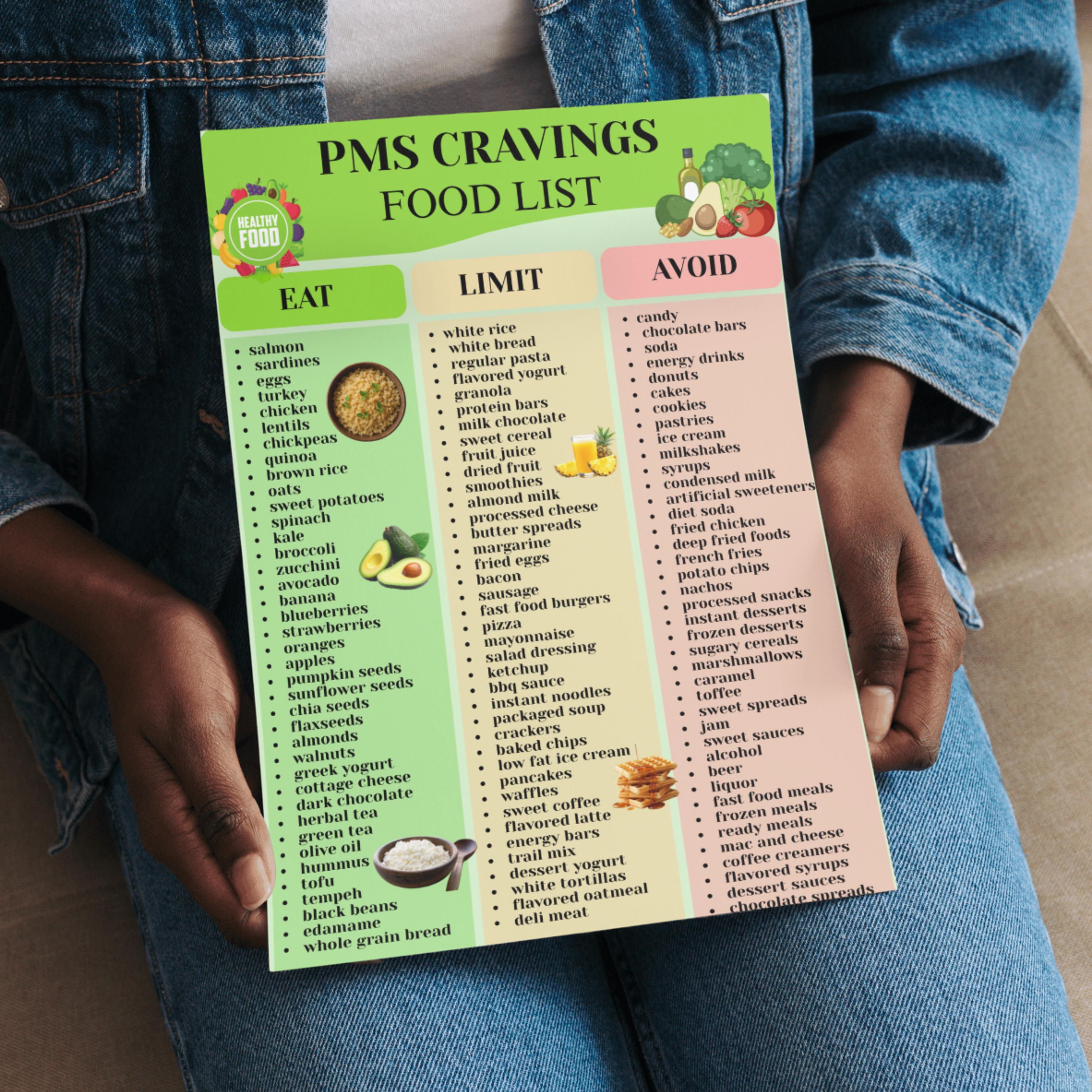 Pms Cravings PMS Cravings Food List Bilingual Printable, Stop Sugar Cravings ...