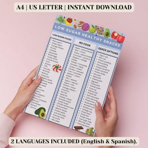 Healthy Snack Printable Bundle, Low Sugar Snack Charts, Eat Limit Avoid Food List, Snack Planning Kit, English Spanish PDF image 8