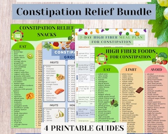 Constipation Relief Bundle Printable English Spanish, High Fiber Meal Plan + Food List + Grocery List + Snacks, Gut Health Bundle