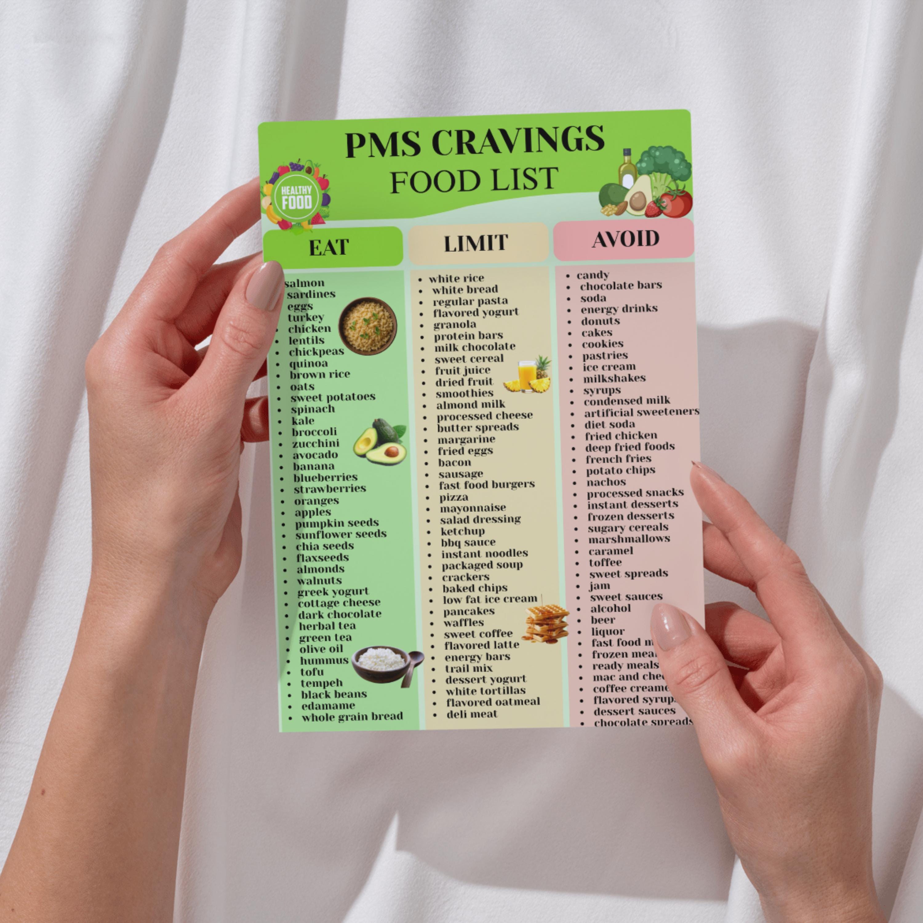 Pms Cravings PMS Cravings Food List Bilingual Printable, Stop Sugar Cravings ...