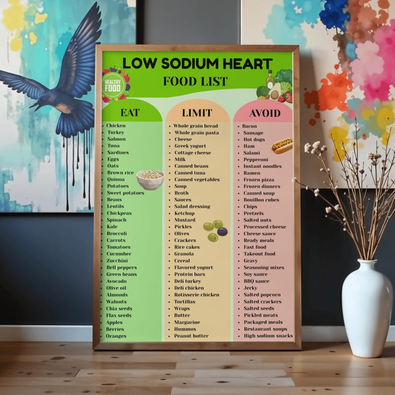Low Sodium Heart Food List Printable, Eat Limit Avoid Chart for Heart ...