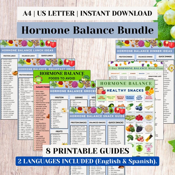 Hormone Balance Bundle, Hormone Balancing Diet Charts, Women's Hormone Health Food Lists & Meal Plan, English Spanish PDF