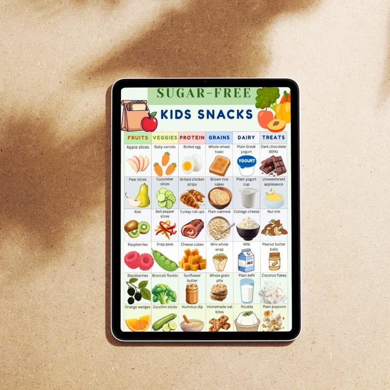 Sugar Free Kids Snacks Chart Printable, No Sugar Snack Ideas for Kids ...