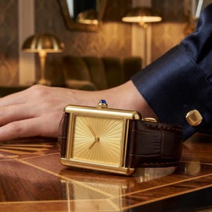 Vintage rektangulär tankklocka Art Deco Sunray-urtavla i läder