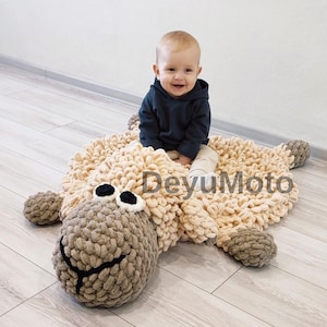 Lamby Hug Finger Crochet Rug & Pillow | Loop Yarn Baby Blanket | Handmade Sheep Nursery Decor