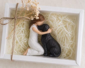 Pet Loss Gift, Dog Memorial Figurine, Woman Hugging Dog Statue, Dog Lover Sympathy Gift, Loss of Dog Keepsake, Bereavement Gift