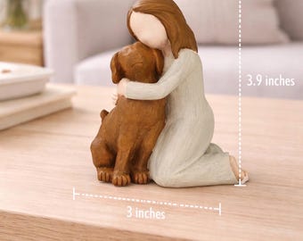 Pet Loss Gift, Dog Memorial Figurine, Woman Hugging Dog Statue, Dog Lover Sympathy Gift, Loss of Dog Keepsake, Bereavement Gift
