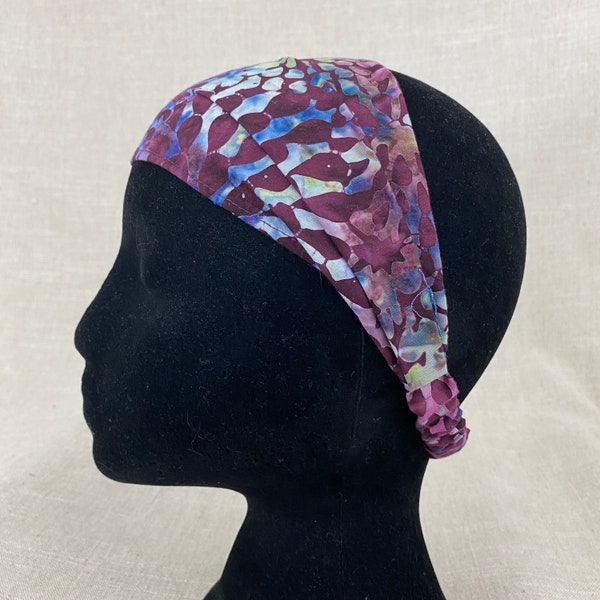 Cotton Fabric Headbands for Women | Purple Batik |  Head Wrap Wide Womens Headband Yoga Headband Festival Headband
