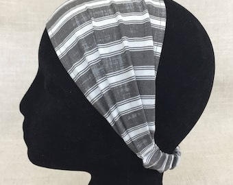 Wide Headband | Blue Stripe |  Cotton Fabric Headband for Women Head Wrap Yoga Headband Yoga Clothes Boho Headband Womens Adult Workout