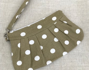 Tan and white polka dot Clutch/Wristlet