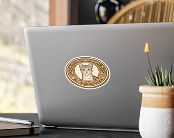 Calcomanía de gato art déco ovalada de la Sociedad Mau Egipcia / Vinilo troquelado