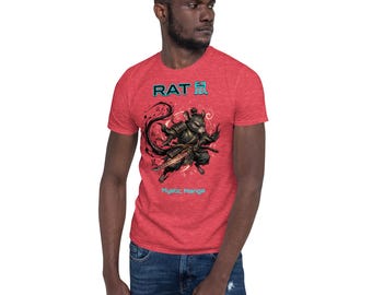 Rat (鼠) T-shirt met Chinese dierenriemtekening, mystiek manga rat T-shirt, astrologisch waterteken RAT shirt, hemels Aziatisch sterrenbeeld top, esoterisch cadeau