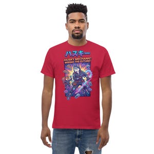 Husky Mechanic T-Shirt, Cyberpunk Top, Neon Animal Graphic T-Shirt, Esoteric Clothing