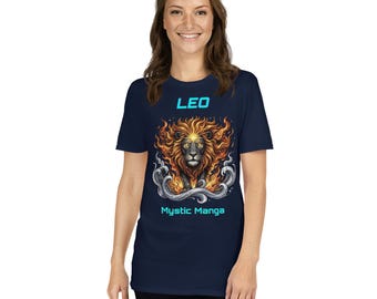 T-shirt met het sterrenbeeld Leeuw, mystiek manga Leeuw-shirt, astrologisch vuurteken-shirt, top met hemelse constellatie, esoterisch cadeau