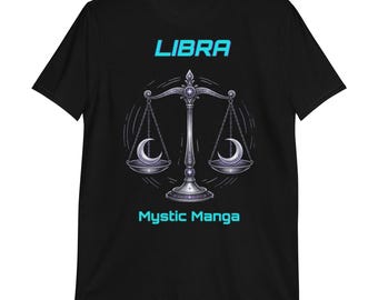 LIBRA Zodiac Sign T-Shirt, Mystic Manga Balance Graphic Tee, Astrology Air Sign Shirt, Celestial Constellation Top, Esoteric Gift