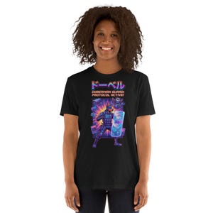 Doberman Guard T-Shirt, Cyberpunk Top, Neon Animal Graphic T-Shirt, Esoteric Clothing