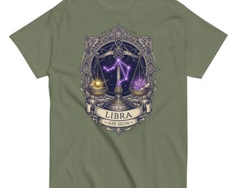 Maglietta con il segno zodiacale della Bilancia, maglietta con grafica mistica in stile manga con la bilancia, maglietta con il segno d'aria dell'astrologia, top con armonia celeste, regalo esoterico
