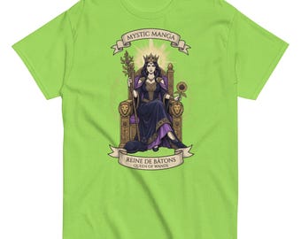 Mystic Manga Queen of Wands T-shirt, Häxig Estetisk Tarotkortstopp, Andlig Esoterisk Grafisk T-shirt, Alternativa Mystickläder