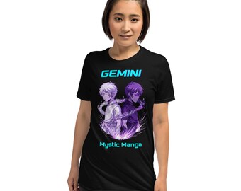 Koszulka z motywem zodiaku Bliźnięta, koszulka z grafiką Mystic Manga Gemini, koszulka z astrologicznym znakiem powietrza, top z gwiazdozbiorem niebieskim, ezoteryczny prezent