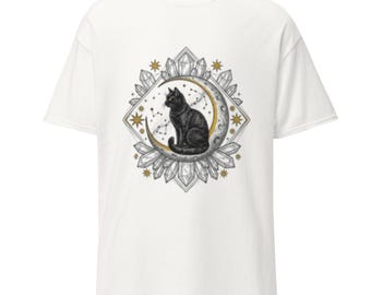 Tarot Black Cat Celestial T-Shirt | Witchy Aesthetic Graphic Tee | Goth Cat Shirt | Astrology Mystical Top