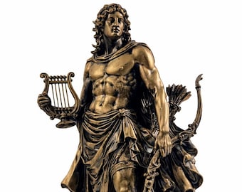 Statua di Apollo, dio greco, scultura in bronzo fuso a freddo (24 cm)