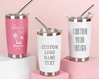 Custom Laser Engraved Tumbler, Personalized 20 oz Tumbler, Name Travel Mug, Stainless Steel water cup, Bridesmaid Tumbler, Insulated Tumbler