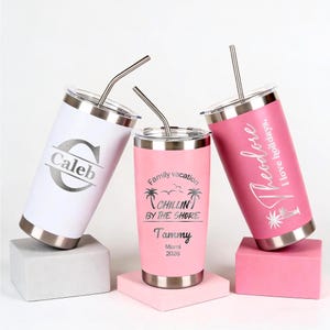 Personalized 20 oz Tumbler, Custom Name Travel Mug, Laser Engraved Tumbler, Stainless Steel water cup, Bridesmaid Tumbler, Insulated Tumbler imagen 2