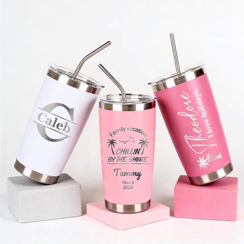 Personalized 20 oz Tumbler, Custom Name Travel Mug, Laser Engraved Tumbler, Stainless Steel water cup, Bridesmaid Tumbler, Insulated Tumbler imagen 2