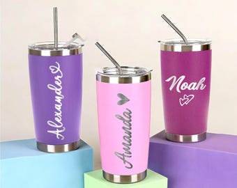 Custom Name Travel Mug, Personalized 20 oz Tumbler, Laser Engraved Tumbler, Stainless Steel water cup, Bridesmaid Tumbler, Insulated Tumbler