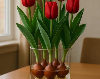 Bulbos de tulipán rojo preenfriados – Bulbos para forzar el crecimiento en interiores, flores fáciles de cultivar en agua o tierra.