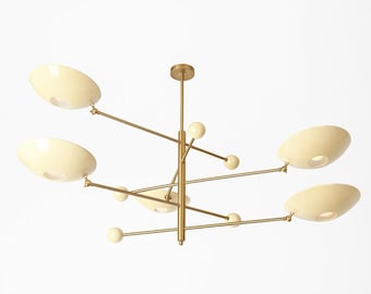 Mid Century Modern Sputnik Chandelier - Brushed Brass Luxury Ceiling Light - Minimalist Gold Hanging Fixture
