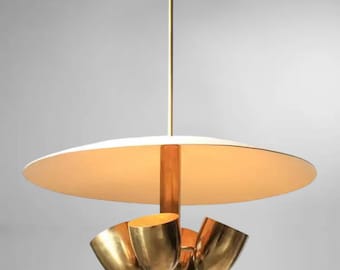 Gold Disk Chandelier Ceiling Light, Minimalist Pendant Fixture, Luxury Home Decor