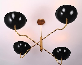 Lámpara de araña moderna en negro y dorado, luminaria de techo minimalista para la decoración del hogar.