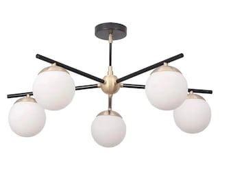 Moderner Messing Globe Kronleuchter, Mitte des Jahrhunderts modernes Licht, Luxus Esszimmer Kronleuchter, Sputnik Deckenleuchte