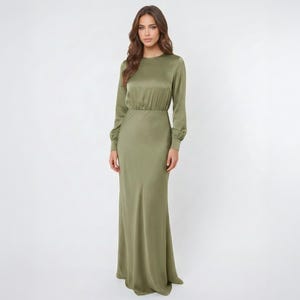 chinese dress ladies Monroe Maxi Dress with Long Sleeves in Olive Green- Bump Friendly *Final Sale* Small