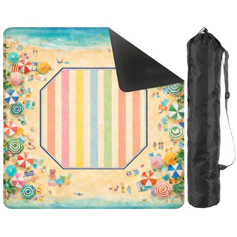 Beach Club Mahjong Mat, Coastal Palm Design, Resort Umbrella Game Mat image 2