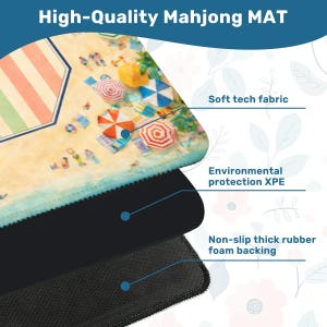 Beach Club Mahjong Mat, Coastal Palm Design, Resort Umbrella Game Mat image 6