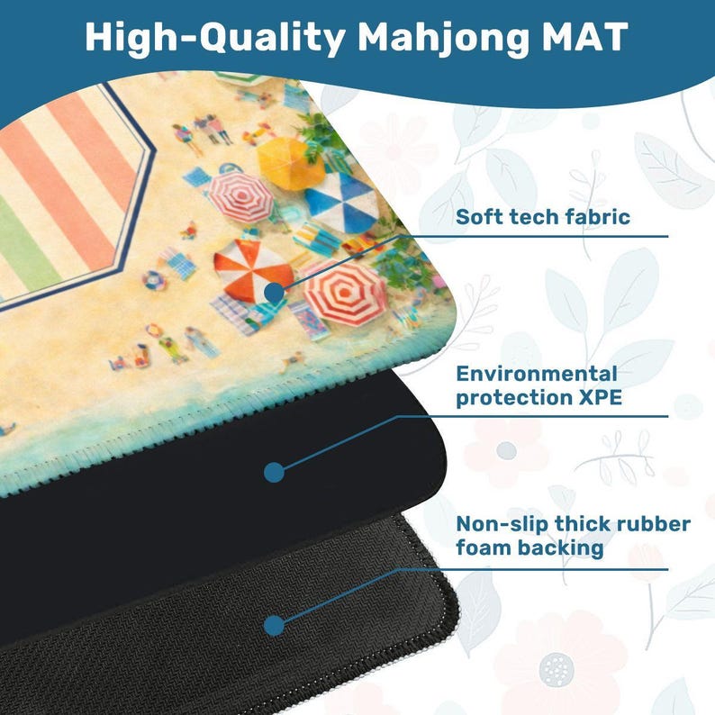 Beach Club Mahjong Mat, Coastal Palm Design, Resort Umbrella Game Mat image 6