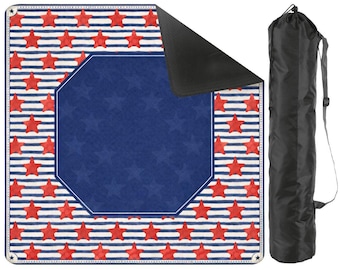 Americana Mahjong Mat | Navy Stripe Red Star Design (4th of July)