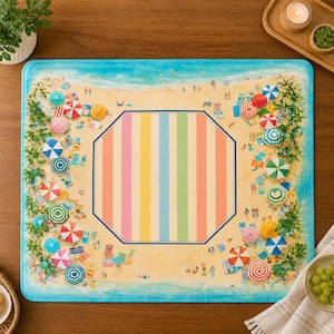 Beach Club Mahjong Mat, Coastal Palm Design, Resort Umbrella Game Mat image 1