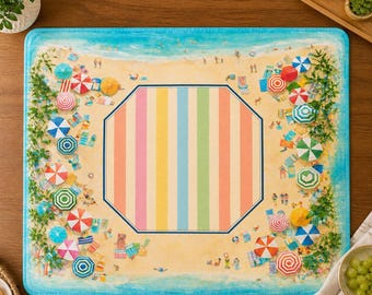 Beach Club Mahjong Mat, Coastal Palm Design, Resort Umbrella Game Mat