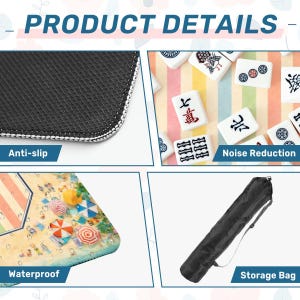 Beach Club Mahjong Mat, Coastal Palm Design, Resort Umbrella Game Mat image 7