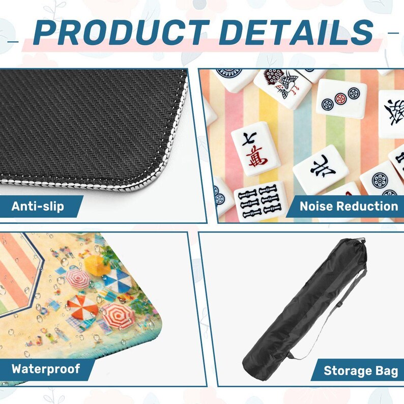 Beach Club Mahjong Mat, Coastal Palm Design, Resort Umbrella Game Mat image 7