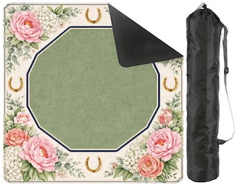 Tapis de mahjong floral équestre | Surface de jeu vert sauge Derby
