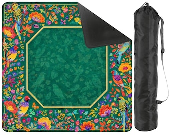 Tapis de mahjong de luxe oiseaux tropicaux | Tapis de jeu jungle vert émeraude