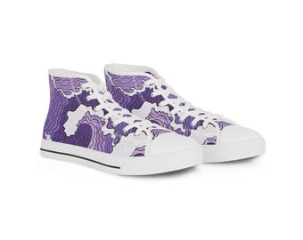 Sneakers alte con motivo oceano viola / Design astratto con mappa di contorno
