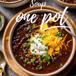 Mexikansk svartbönsoppa i en gryta PDF | Enkelt Tex-Mex-soppa recept | Direkt digital nedladdning